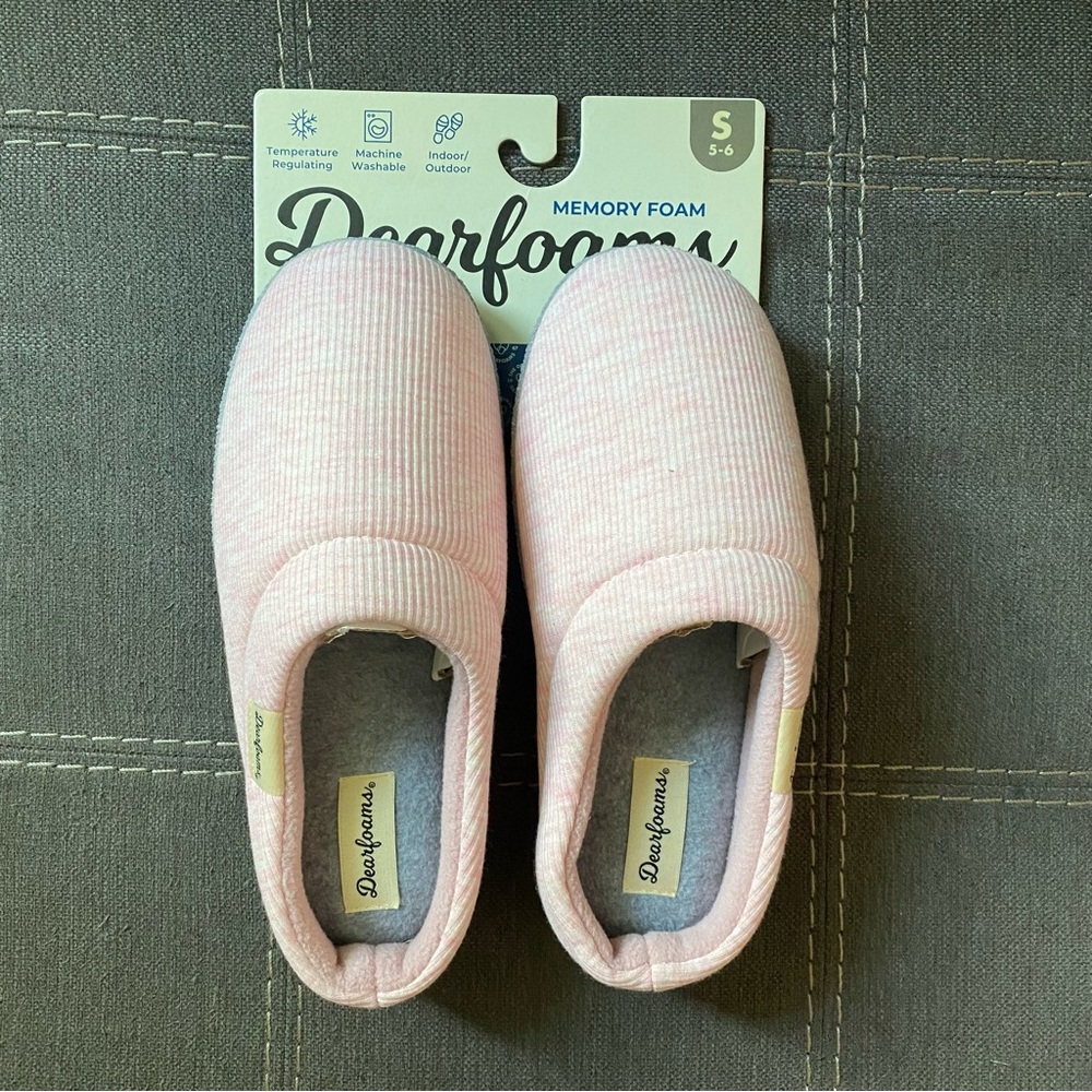 NWT Light pink & gray memory foam indoor/outdoor washable house slippers - Picture 2 of 6